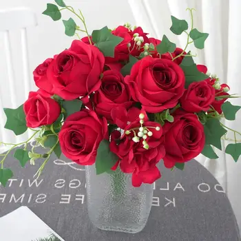 1 Banda Romantické Ruže Krásne Umelé Kvetiny Nádherné Faux Hodvábneho Kvetu Realistické Dekoratívne Simulácia Ruže pre Domáce