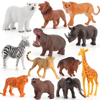 12pcs Miniatúrne Modely Zvierat Simulácia Divoký Život Akčné Figúrky Slon, Tiger Medveď Figúrky Deti Deti Hračky Darček k Narodeninám