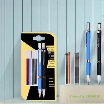 2.0 mm Mechanické Ceruzky Nastaviť 2x Automatické Ceruzky + 2 Prípadoch Náplne (Farby a Čierny) pre Študentov Návrh Kreslenie, Písanie, ručné práce
