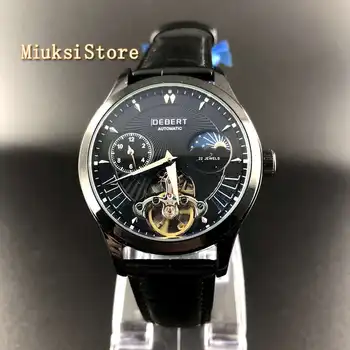 2019 nové pánske luxusné mechanické hodinky Debert 41mm zotrvačníka black dial kožené nepremokavé automatické hodinky na voľný čas