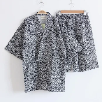 2021 Letné Pyžamo Set pre Mužov Tradičné Japonské Kimono Yukata Top Šortky Oblečenie Vyhovovali Samuraj Muž Sleepwear Kúpanie