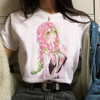 2022 nové Kanroji Mitsuri Vytlačené T-Shirt Ženy Japonské Anime Démon Vrah Grafické Tees Žena Krátky Rukáv Topy Y2K Tshirts
