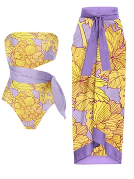 2023 dámske jednodielne Split Plaviek Žltá Tlač Elegantné Volániky Sexy Plavky Pohodlné plážové oblečenie a zakryť
