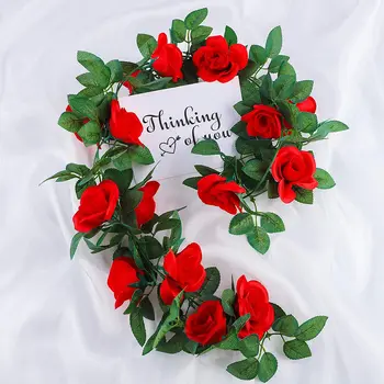 3 Pack 22.6 Nohy Červené Umelé Ruže Girlandy Falošné Rose Viniča Umelé Kvety a Rastliny na Svadbu, Párty, Záhrada, Steny Výzdoba