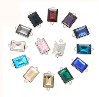 30PCS Zmiešané farby Crystal Glass, Stone Obdĺžnik konektory 10x14mm #95334