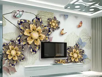 3D nástennú maľbu, tapety Elegantný retro plastický šperky kvety Pri obývacej izby, spálne, Gauč, TV joj, 3d nástenné maľby, tapety