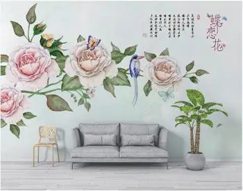 3d tapety na steny v kotúčoch Ručne maľované pivónia, kvety a motýle vlastné nástenné domova foto tapety obývacia izba