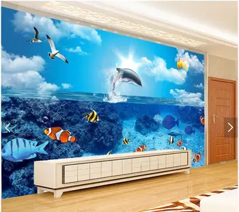 3d tapety vlastné 3d nástenné maľby, tapety 3D ponorka dolphin ryby, TV joj, steny 3d obývacia izba foto tapety