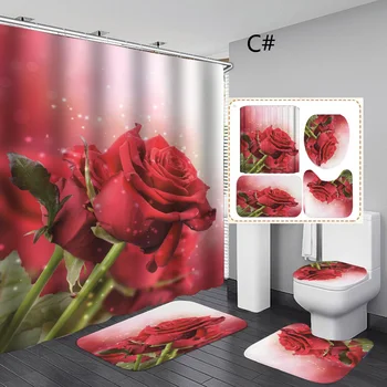 4pcs/set Ruže, Kvety Nepremokavé koberec, kúpeľňa vaňa Sprchový záves absorpčné non-slip podlahy, vaňa mat doma lving dekorácie