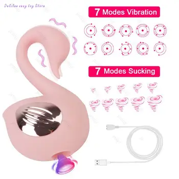 7 Frekvencia Bradavky G Mieste Masér Orálny Sex Stimulátor Klitorisu Sania Vibrátor Swan Tvar Sexuálne Hračky pre Ženy