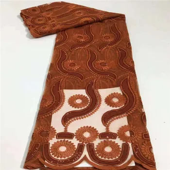 Africké Čipky Textílie 5 Metrov 2021 Vysokej Kvality Velvet Sequin Výšivky Čistý Čipky Materiál Nigérijský Asoebi Šiť Textílie