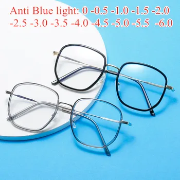 Anti Modré Svetlo krátkozrakosť Okuliare Pre Ženy, Mužov TR90 Hliníkový Rám Polygonálnym Počítač Nearsighted Okuliare Žena