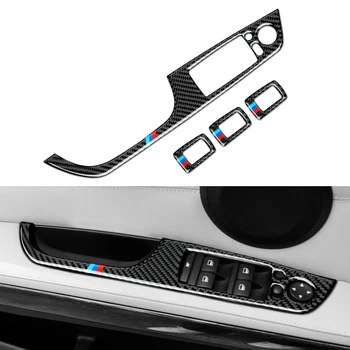 Auto Okno Výťah Trim Switch Panel Nálepky Odtlačkový Uhlíkových Vlákien Výbava hodí pre BMW E90 2005-2012 Interiérové Doplnky