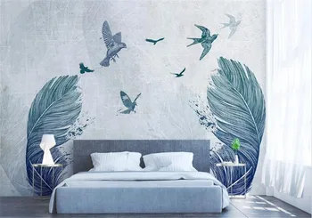 Bacal Nordic minimalistický akvarel pierko vtáka, TV joj, steny, spálne, 3D tapety nástenná maľba barcelona tepla 5d