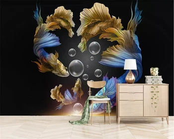 Beibehang nástenná maľba na Stenu papier domáce dekorácie 3D stereo abstraktné modrá guppies TV joj stene obývacej izby, spálne, 3d tapety