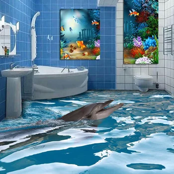 beibehang Vlastné 3D Podlahy Tapety Tichom Dolphin Kúpeľňa Podlahy, Maľovanie na Nosenie Non-slip Pribrala samolepiace PVC Podlahy