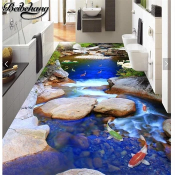beibehang Vlastné 3d samolepiace podlahy, maľovanie veľkolepé prírodné vody výroba deväť ryby obrázok domáce dekorácie 3D poschodie
