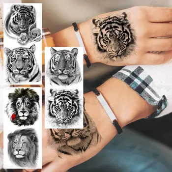 Black Tiger Dočasné Tetovanie Pre Ženy, Mužov Realistické Lev Ruže Kvet Falošné Tetovanie Nálepky Strane Ramena Nepremokavé Tatoos Odznak