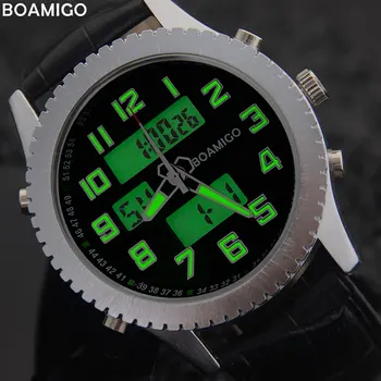 BOAMIGO2020 Nové Muži Hodinky Dual Time Zone Vojenské Digitálny Analógový Quartz Chronograf Športové Hodinky Nepremokavé Kožené LED Hodinky