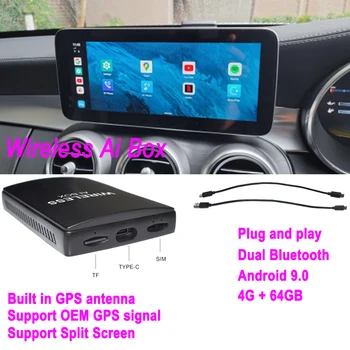 Carplay Bezdrôtový Ai Box Android Pre Benz Audi Nissan Hyundi Haval Bezdrôtový Android Auto Multimediálne autorádio s GPS Navig Smart Box