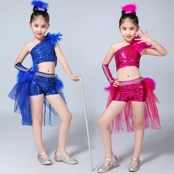 Deti Mordern Tanečné kostýmy Deti Jazz Danza Fáze Pódium Nosenie Flitrami Dievčatá v Krojoch Dievča moderné Fancywork pre Dodanie Zdarma