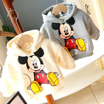 Disney Mickey Mouse detské Oblečenie na Jeseň a Zimu Plus Cashmere Dievča Batoľa Mikina Módne Chlapec Oblečenie, Sveter Detské