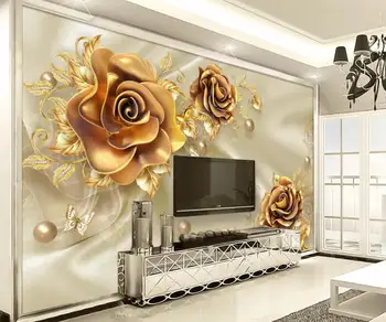 Európska Zlatá Kvetina nástennú maľbu, Tapety 3D Foto Tapety na Obývacia Izba, TV joj, Kvetinové Steny Papier Rolka Vlastné