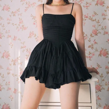 Gotický Lete-Line Šaty, Sexy Špagety Popruh Šaty Pre Ženy 2021 Black Strany Mini Šaty Vintage Slim Oblečenie