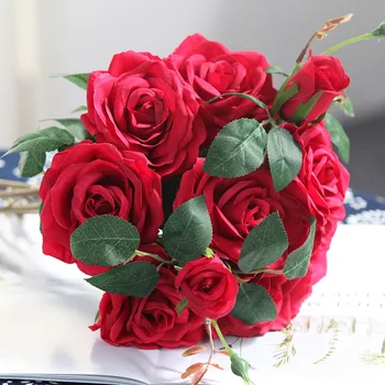 Hodváb Rose Umelé Kvety 10 Hláv Kytice DIY Rodiny Svadobné Dekorácie Falošné Kvety Hotel Obchod Tabuľka Scéne Strana Dodávky