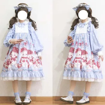 Japonský Kawaii Lolita Šaty Jar Snow Bear Sladké Lolita Stspoločnosťou Yle Roztomilý Šaty Gothic Blue Pink S Dlhým Rukávom Tea Party Šaty