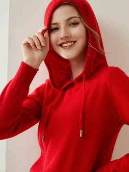Jarné, jesenné a zimné nové cashmere sveter žien zo 100% čistej cashmere hoodie žien voľné all-zápas s kapucňou sveter