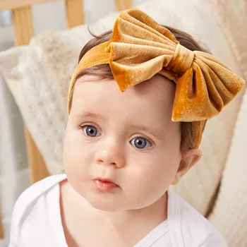 Jednofarebné Veľké Luky Čelenky Velvet Elastické Vlasy Pásma Deti Novorodenca Turban Ručné Pokrývku Hlavy Vlasy Príslušenstvo