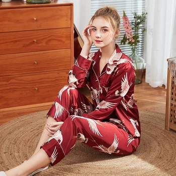 Jeseň Nové dámske Pyžamo Kus Dvoch Sád Dámske Outifits Vytlačené Sleepwear Luxusné Nightwears pre Dámy Mujer