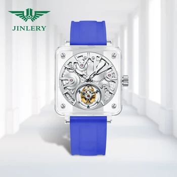 JINLERY Luxusné Tourbillon Mechanické Hodinky pre Mužov Kostra Človeka Náramkové hodinky Vodotesné Hodinky Sapphire Crystal Relogio Masculion