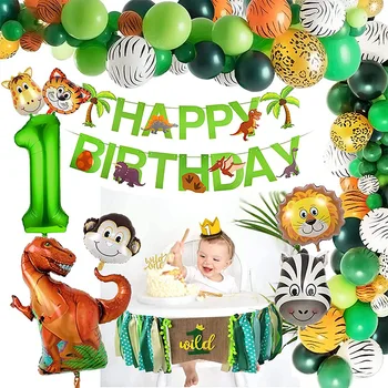Jungle Zvierat Balón Nastaviť Happy Birthday Party Dekor Deti Safari Lesné Lesné Tému Balon Dinosaurus, Tiger, Lev, Žirafa Baloon