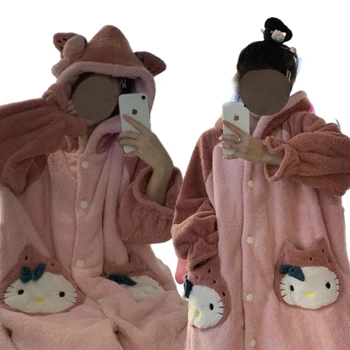 Kawaii Anime Kittys Ružová Nové Zimné Domácnosti Na Seba Dlho Čakať Mäkké Coral Fleece Pyžamá Dievča Narodeniny Vianočný Darček