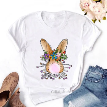 Kawaii Bunny Fúkanie Bublín Tričko Ženy Vtipné Tričko Femme Kvety Letné Módne Topy Žena T-Shirt Harajuku Tričko