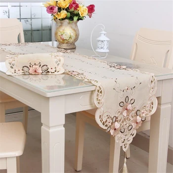 Klasická Vyšívané Stôl Runner Obrus Vintage Kvetinová Čipka Strapec Obrus Home Party, Svadobné Hostiny Tabuľka Dekor Handričkou