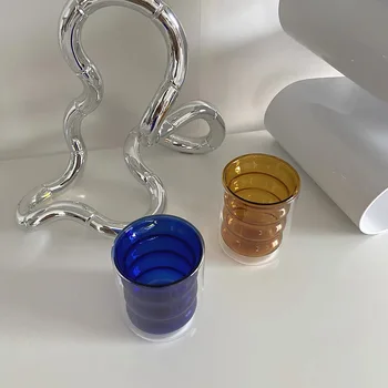 Kreatívne Farby, Sklenený Pohár Vody Tepelne-Odolné Sklo Dvojité-Vrstva Tepelnej Izolácie Šálku Čaju Šálku Kávy Amber In Štýl Pitnej Nastaviť