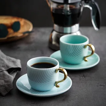 Kreatívny Dizajn 150 ml Kávy Nastaviť Čínskej Tradičnej Štýl Expresso Cappucino Lattie Pohár a Tanier Keramický Materiál