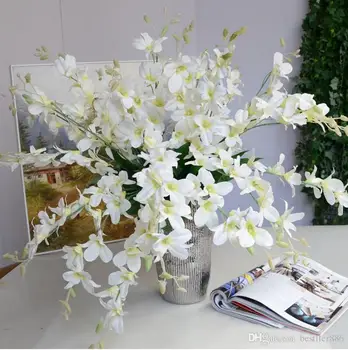 Kvalitné Umelé Skutočný Dotyk Kvety Bielej, Modrej Orchidey Dotyk Kvety Pre Domáce Svadobné Dekorácie Jedálenský Stôl Dekor