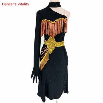 Latinské Tanečné predstavenie Kostým, Šaty pre Ženy, Dospelých Detí Jednej Rukávy Spandex Rumba, Chacha Sukne latinskej Tanca Šaty