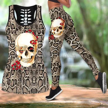 Lebka Snake 3D Vytlačené tielko+Leginy Combo Oblečenie Jogy Fitness Leginy Ženy