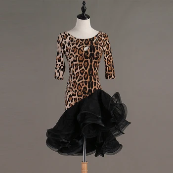 Leopard latinské Tanečné Šaty Žien Výkon Kostýmy High-end Vlastná Žena Cha Cha Rumba Latin Dance Sukne Súťaže Oblečenie