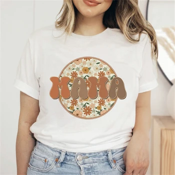 Letné Bežné Tlačené T-shirt Módne dámske Cartoon T-shirt Mama Krátky Rukáv Pravidelný Vzor T-shirt Kvetinový Nové Písmeno Ženy