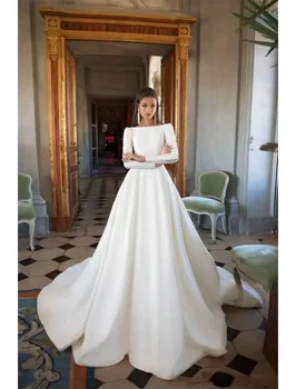 Luxusné Šaty Formálne Svadobné Šaty pre Ženy Za Módne Dlhý Rukáv Jednoduché Backless Elegantný, s 2022