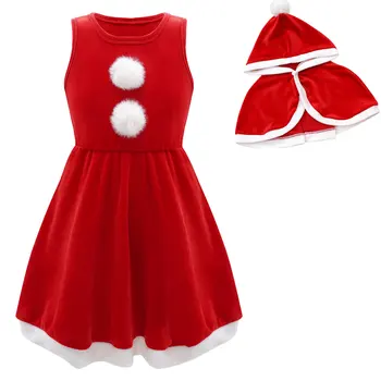 Miss Santa Claus Oblečenie Batoľa Dievčatá Vianočné Šaty, Kostým, Šaty Bez Rukávov + Kapucňou Šály, Fantázie Vianoce, Zimné Červená Vestidos