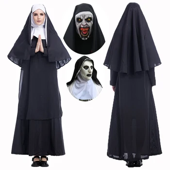 Mníška Cosplay Kostýmy Pre Ženy Panny Márie Čierne Dlhé Šaty Náboženstvo Mních Ghost Jednotné Oblečenie Pre Halloween Kúzelnícke