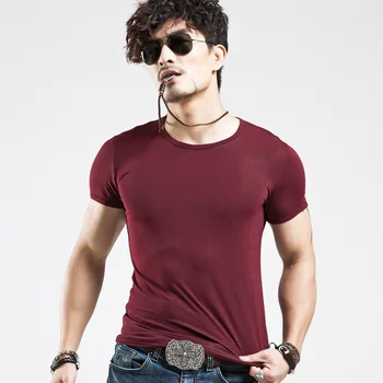 Mužov Pure Color O-Neck T-Shirt Vykresliť Bez Podšívky Horný Odev Tričko Pre Mužov S Krátkymi Rukávmi Tesný Pánske Oblečenie