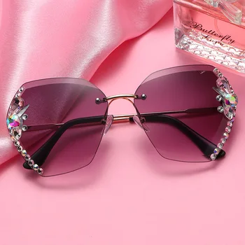 Móda bez obrúčok slnečné Okuliare pre Ženy Značky Dizajnér Luxury Diamond s Retro Slnečné Okuliare Bling Drahokamu Dekorácie Odtieňov
